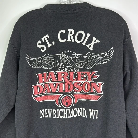 Vintage Harley Davidson New Richmond, Wi Black Crewneck Sweatshirt Medium